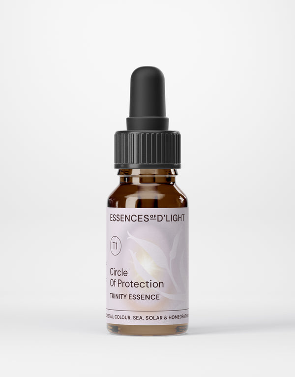 Bottle of 'Circle Of Protection' essence from Essences of D'Light on a white background